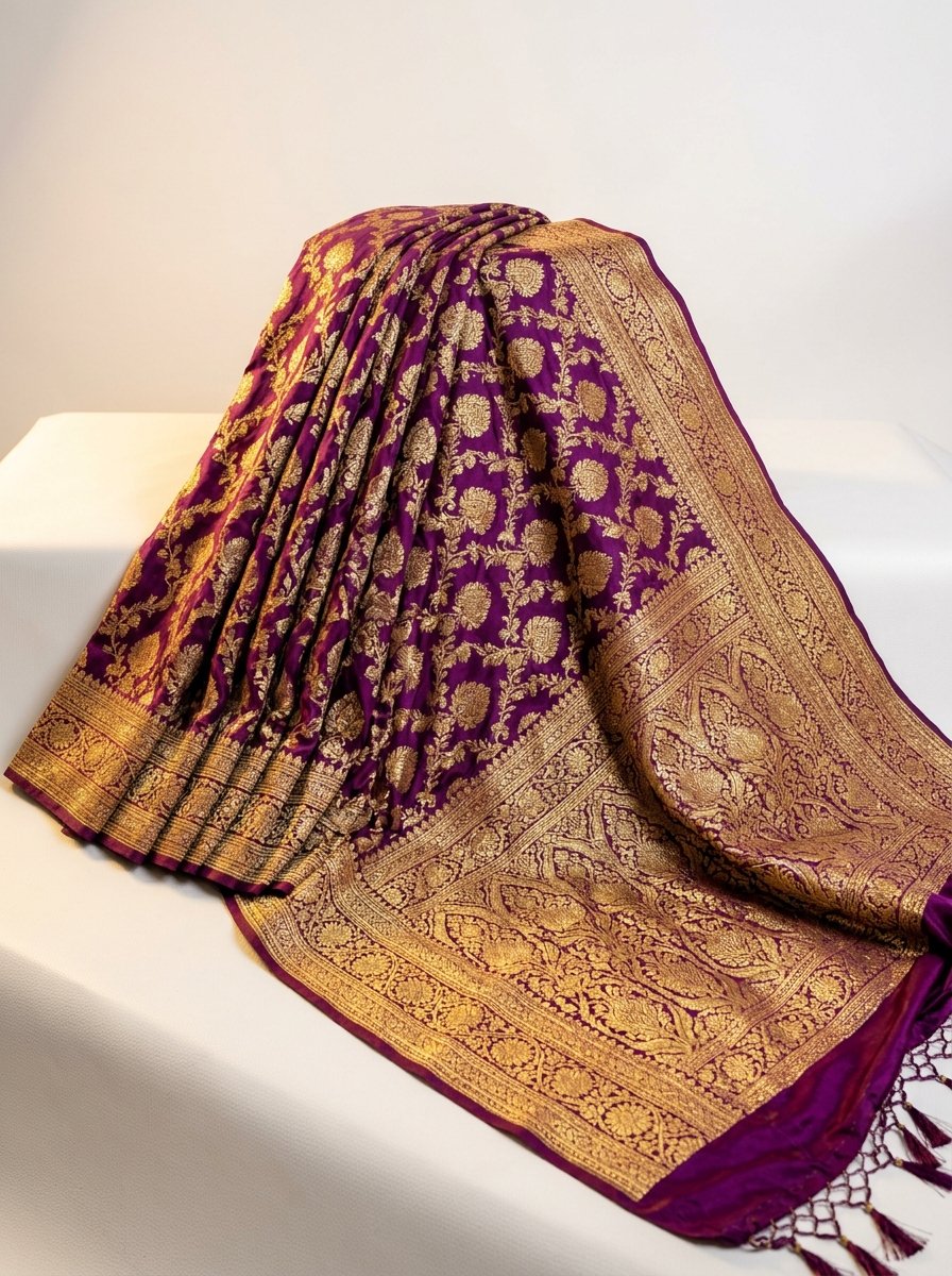 Purple Banarasi Silk Saree (পার্পেল বেনারসি সিল্ক শাড়ি) - Handcrafted silk Saree by বহ - BOHO by Nazneen
