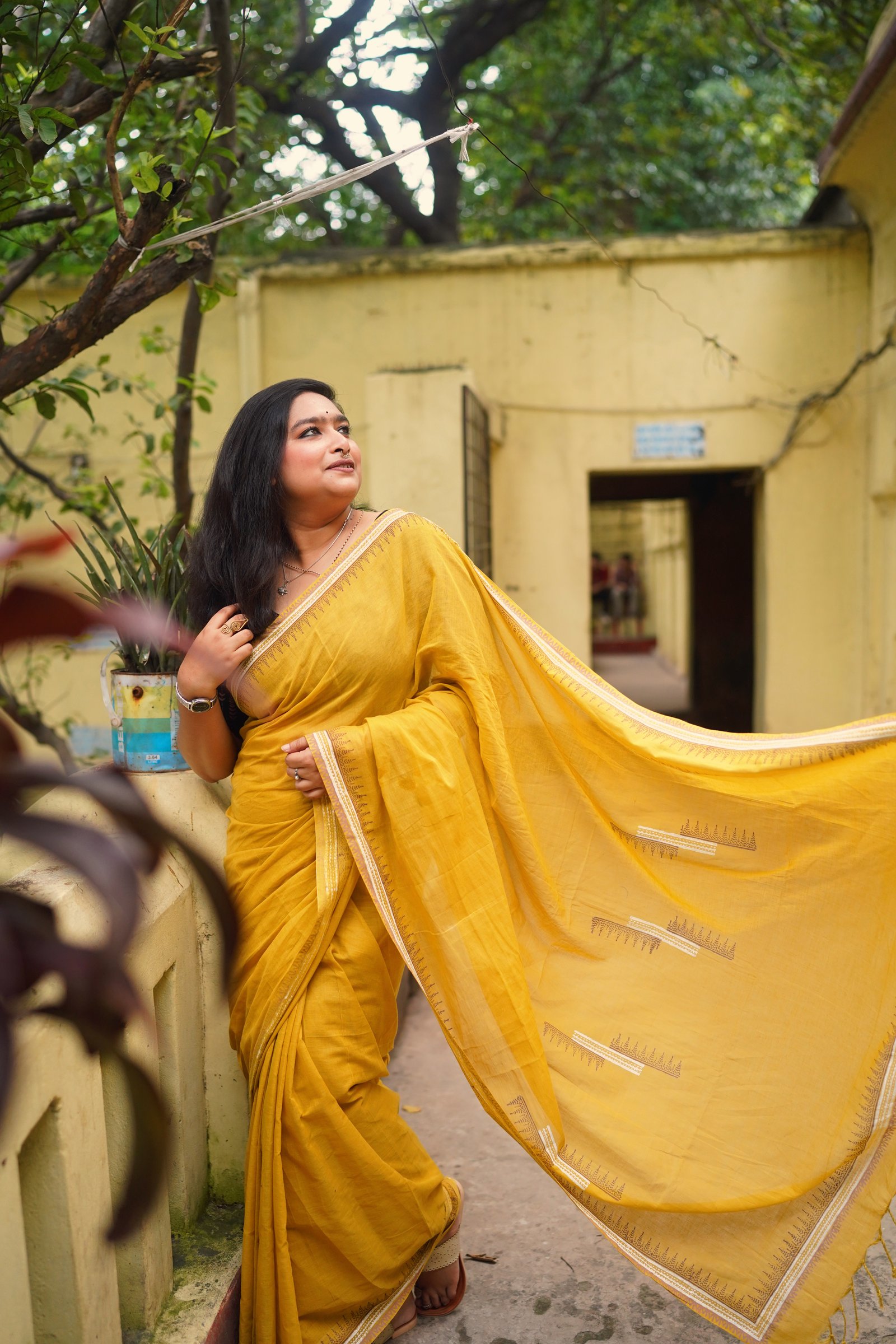 গেরুয়া  (হ্যান্ড ক্রাফটেড উড ব্লক প্রিন্ট) - Handcrafted হ্যান্ডলুম কটন Saree by বহ - BOHO by Nazneen