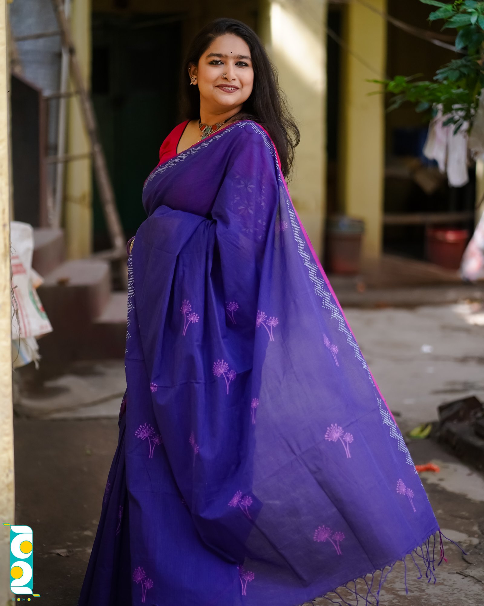 লিলুয়া (হ্যান্ড ক্রাফটেড উড ব্লক প্রিন্ট) - Handcrafted আড়ং কটন Saree by বহ - BOHO by Nazneen