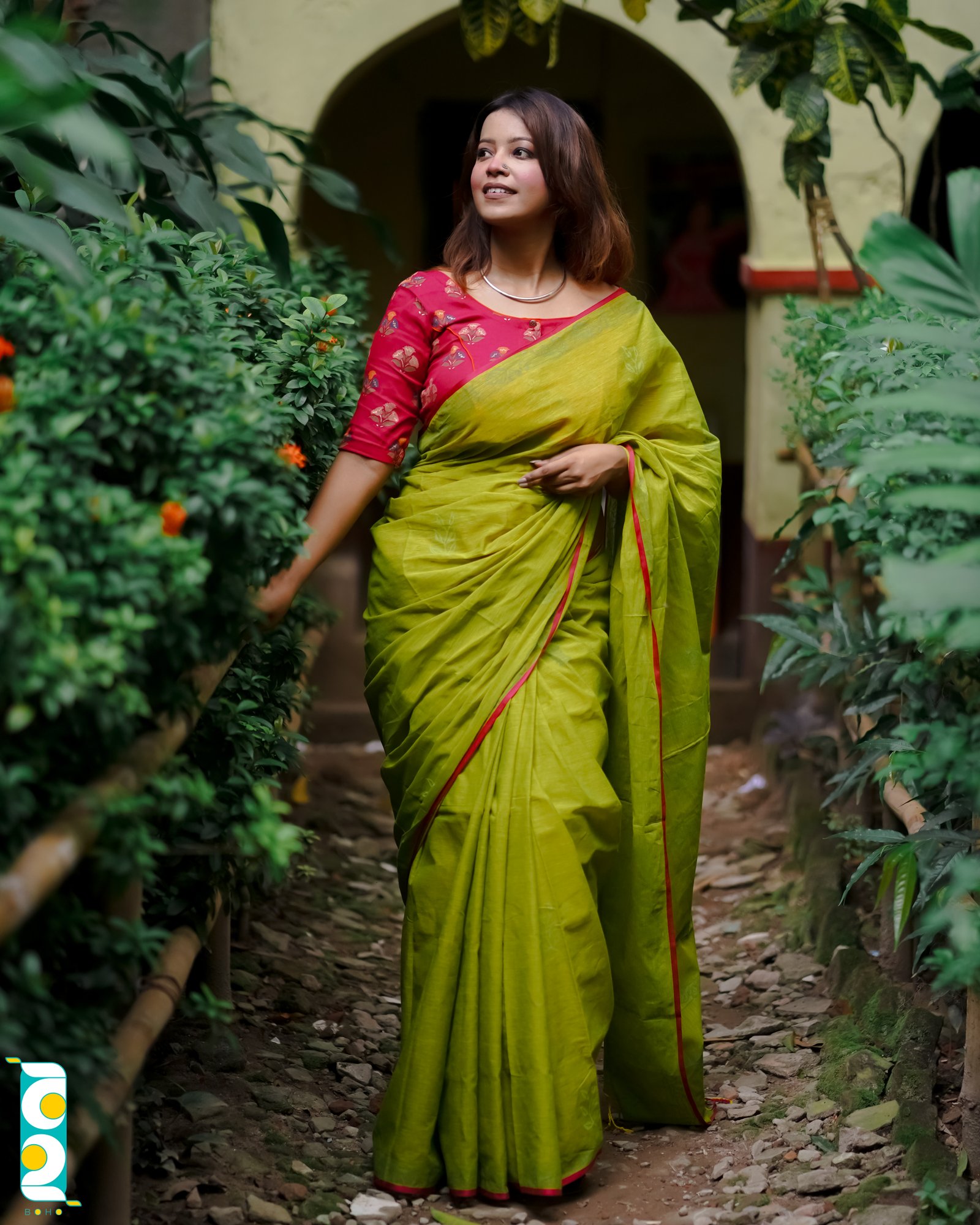 পল্লবী (হ্যান্ড ক্রাফটেড উড ব্লক প্রিন্ট) - Handcrafted হ্যান্ডলুম কটন Saree by বহ - BOHO by Nazneen