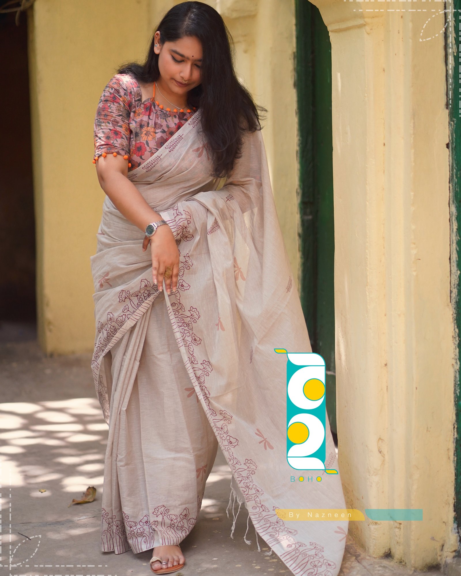 Foring (ফড়িং) - Handcrafted হ্যান্ডলুম কটন Saree by বহ - BOHO by Nazneen
