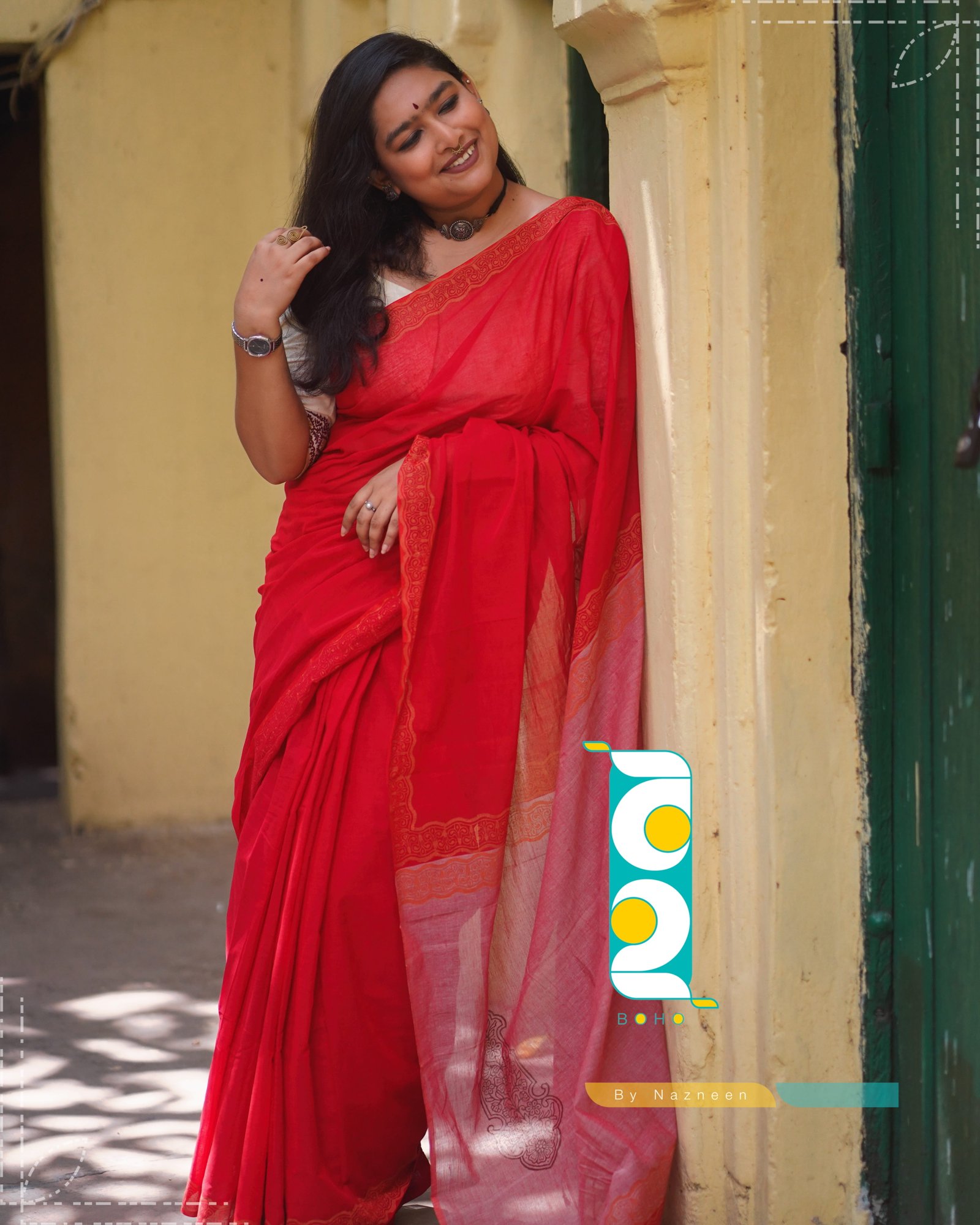 Sidur (সিঁদুর) - Handcrafted হ্যান্ডলুম কটন ও এন্ডি আঁচল Saree by বহ - BOHO by Nazneen